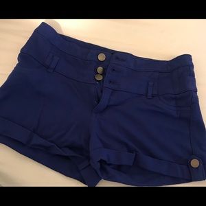 High waisted, blue shorts